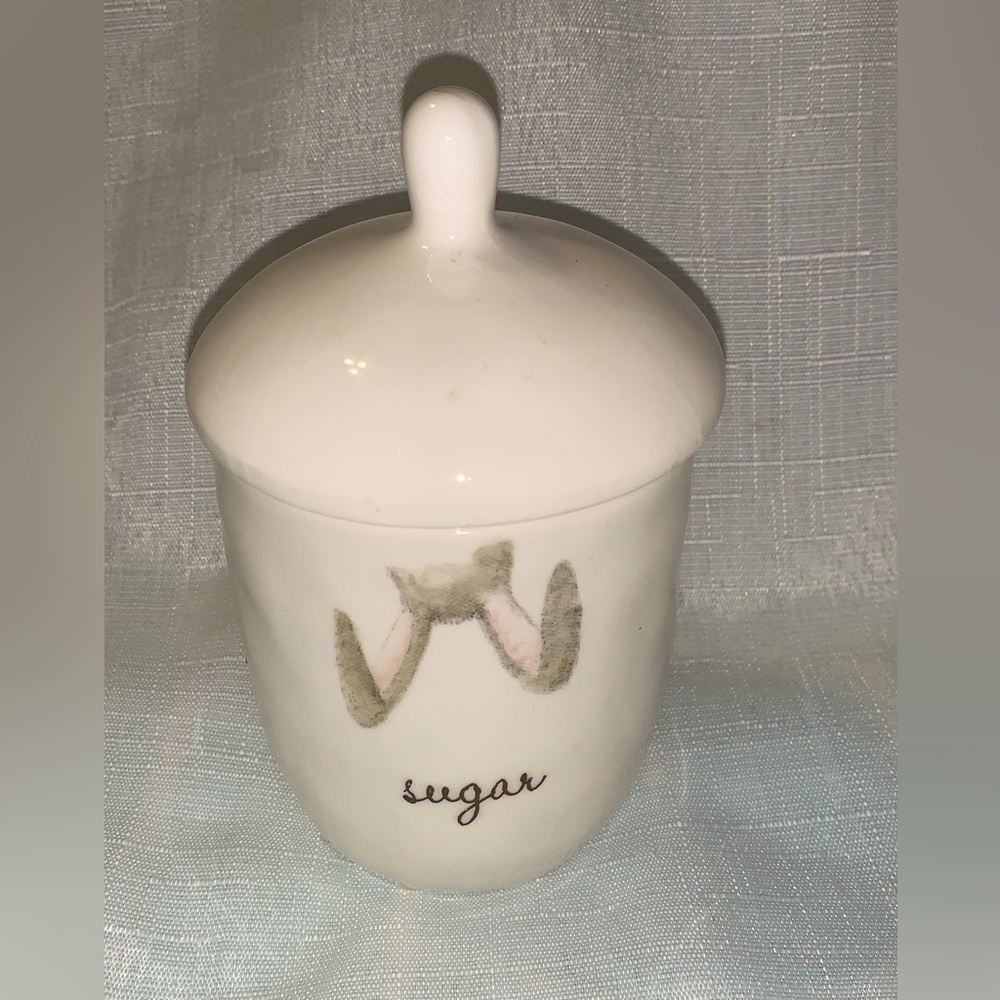 RAE DUNN Sugar Bowl Jar with Lid Floppy BUNNY EARS Pink Inside Springtime Easter